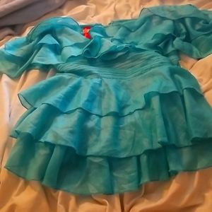 Blue ruffle off shoulder top that ties in back size large